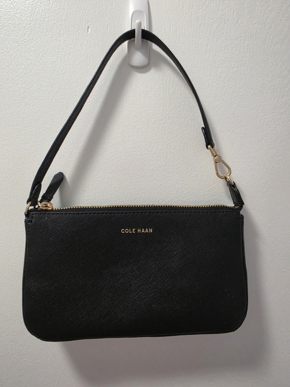 Cole Haan Black Leather Wristlet with Gold Hardware